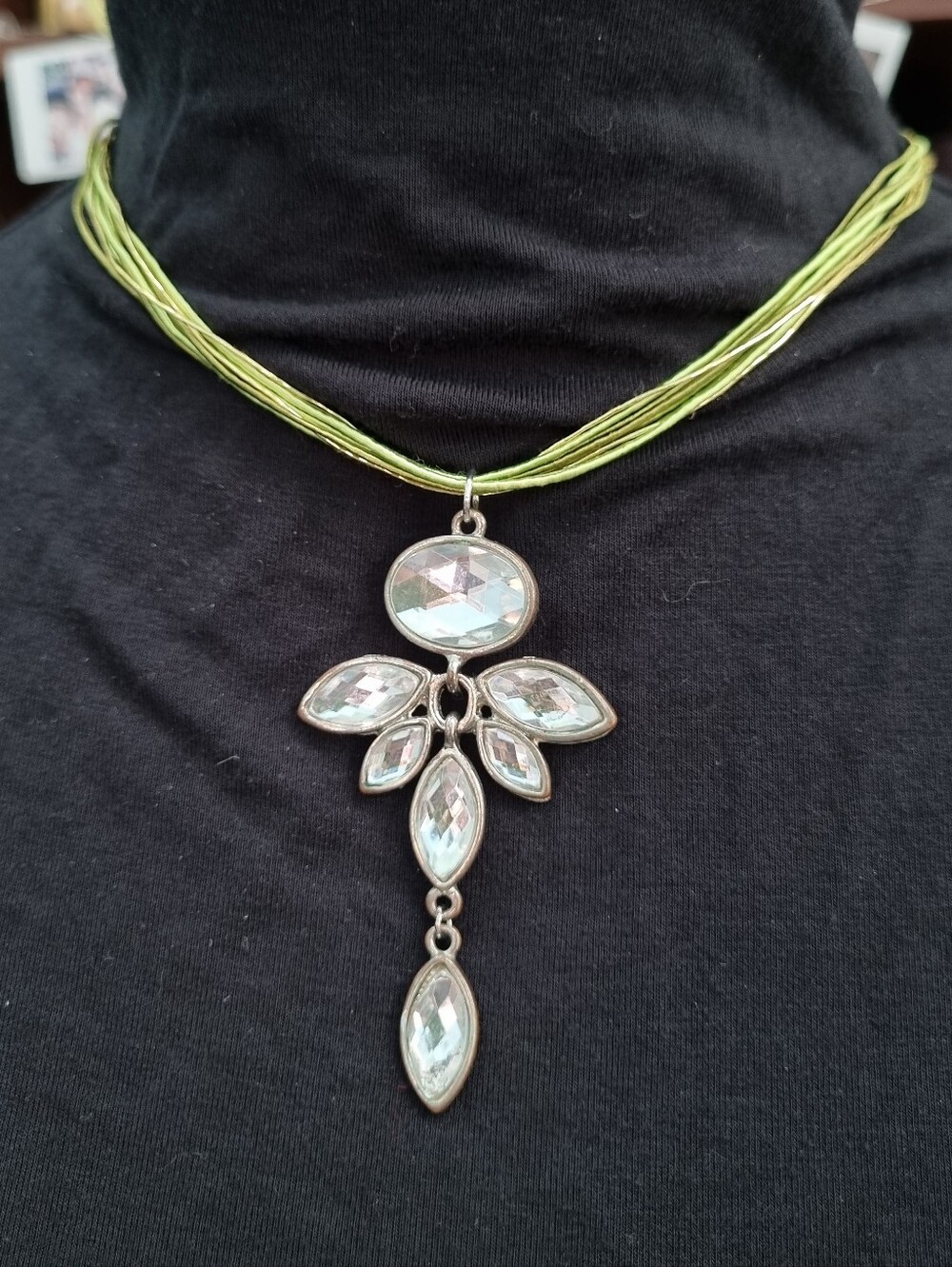 SLS Creation | Green String Necklace With Silver Pendant